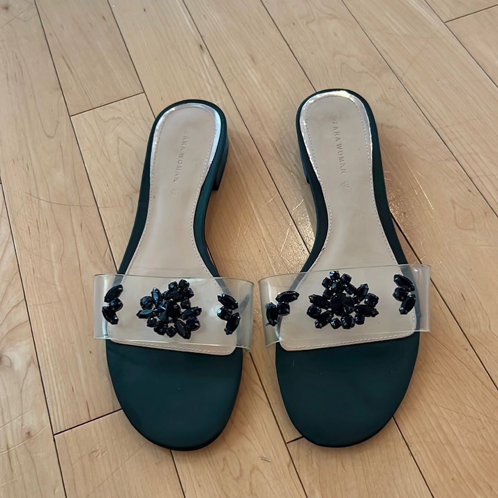 Zara clear and jeweled slides
